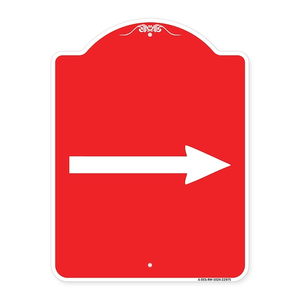 Designer Series Sign-Right Arrow, Red & White Aluminum Architectural Sign, 18" x 24", RW-1824-22975